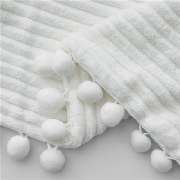 2Pcs Christmas Decorative Throw Pillow Covers with Pom-poms | 18x18 inch | White - Picture 2 of 3